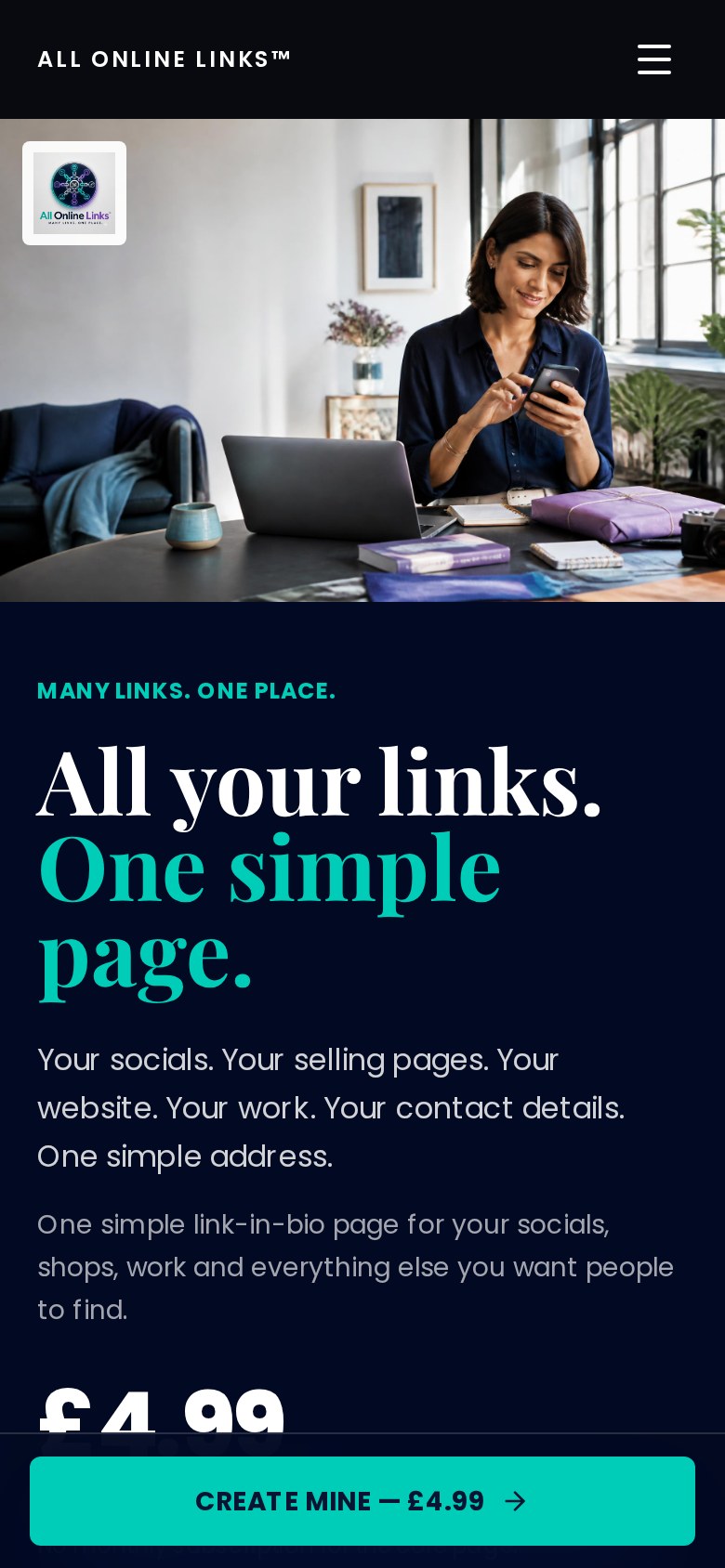 Genuine All Online Links website preview, mobile view