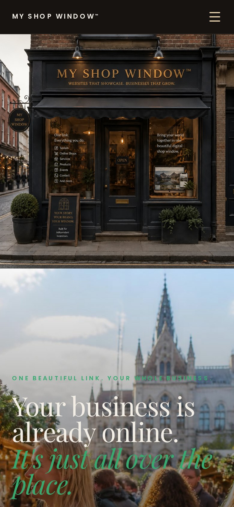 Genuine My Shop Window website preview, mobile view
