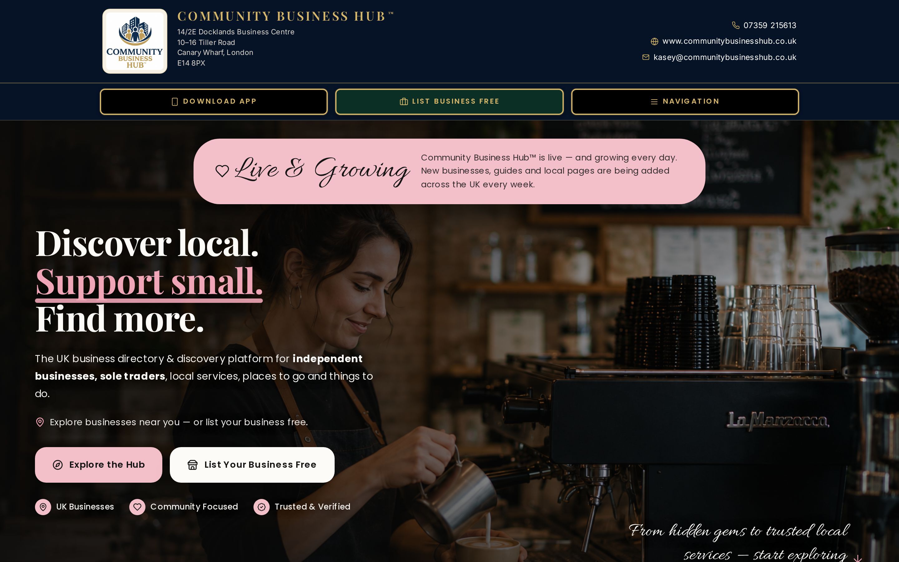 Genuine Community Business Hub website preview, desktop view