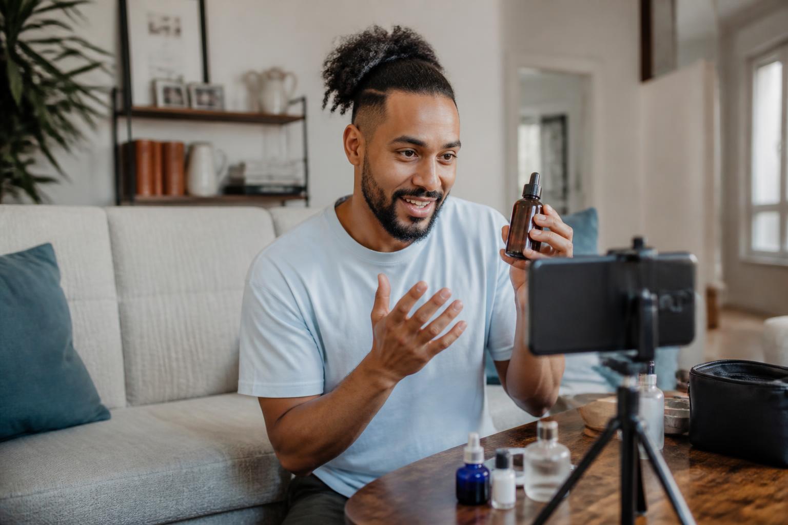 Content creator filming at home